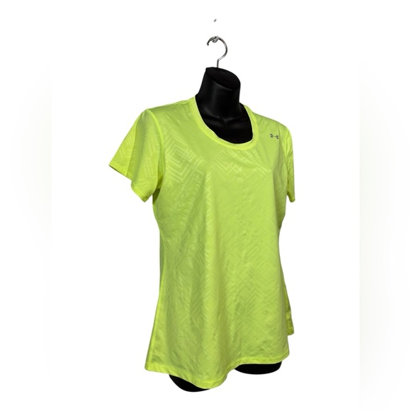 Under Armour, HeatGear Neon Yellow Running Gym Athletic Shirt Women, Large - Picture 6 of 9